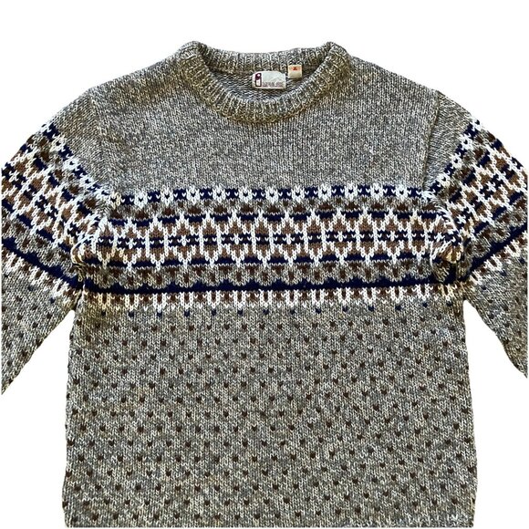 Impulse Brand Fair Isle Pullover Sweater Grey/Brown Vintage 90s Nordic Style - Picture 4 of 7